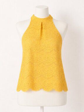 Love Fire Lace Tank with Small Stand Up Collar - Size S/P - Mustard Yell…